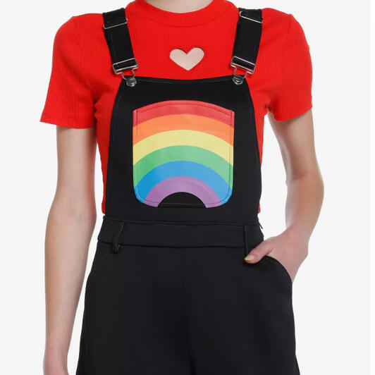 Black shortalls with rainbow pocket