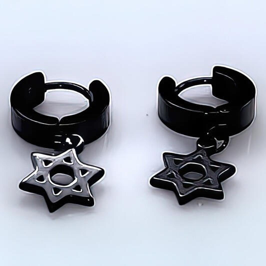 Black Star of David Hoop Earrings
